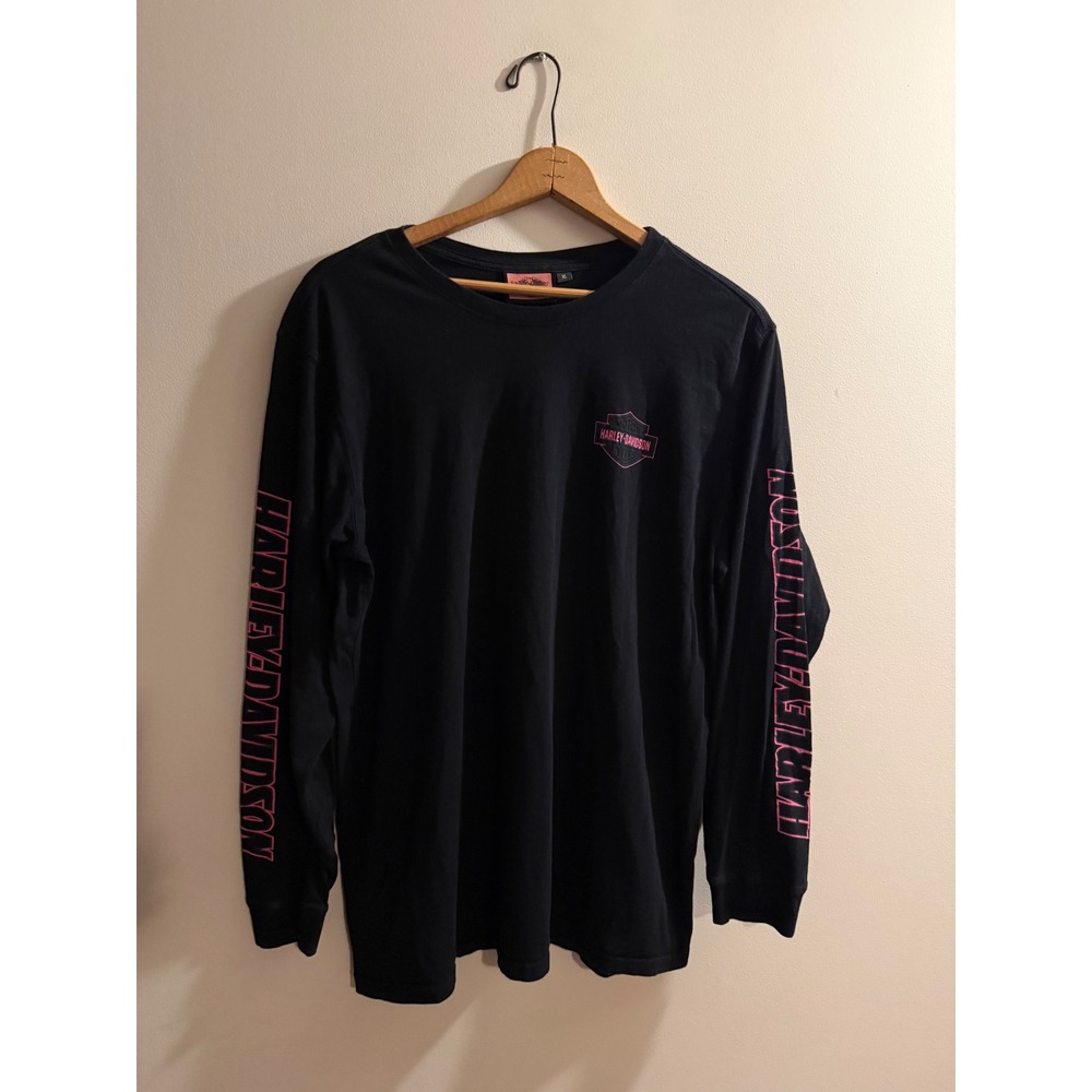 Y2k Harley-Davidson Mens XL Long Sleeve T-Shirt Black Pink Made in USA Biker Tee